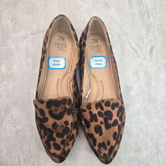 Animal Print Flats 7 Wide Fit Brown Black Pointed Toe Preppy Slip On Loafer Shoe - Picture 2 of 11